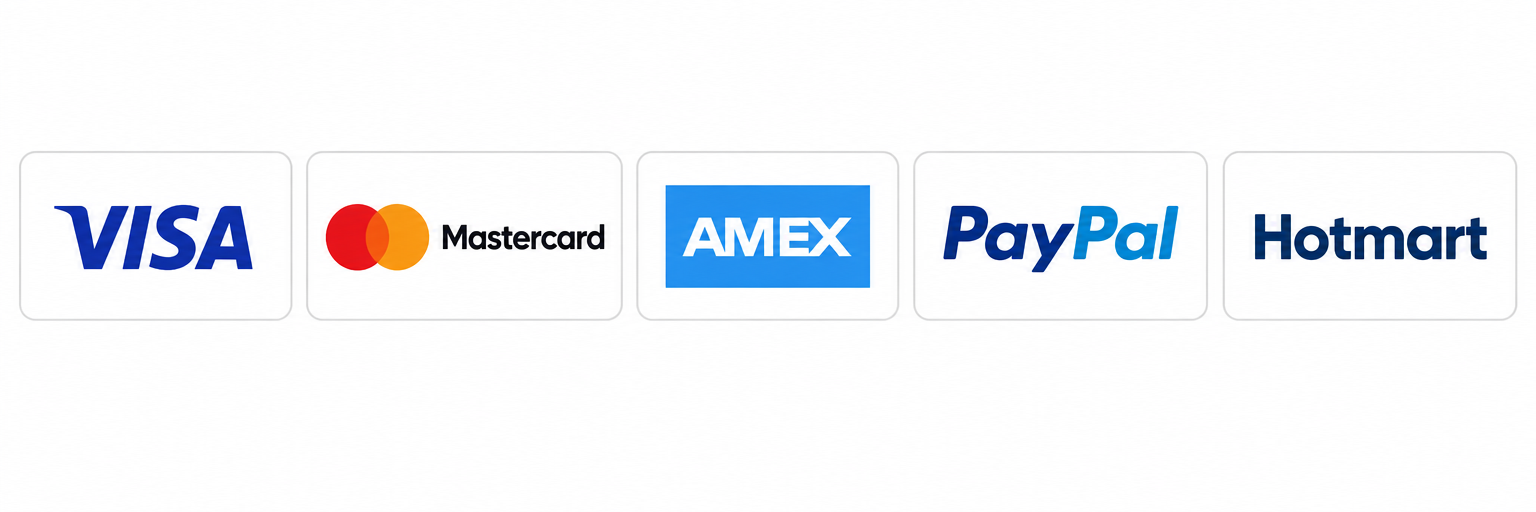 Métodos de pago aceptados: Visa, Mastercard, American Express, PayPal y Hotmart
