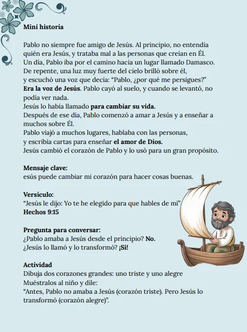Página de una historia bíblica adaptada sobre Pablo